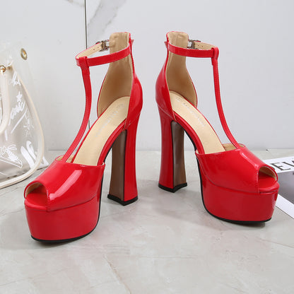 140mm Women's Sexy High Heels Platforms Pumps Square Toe Chunky Block Heels Rhinestone Party Shoes