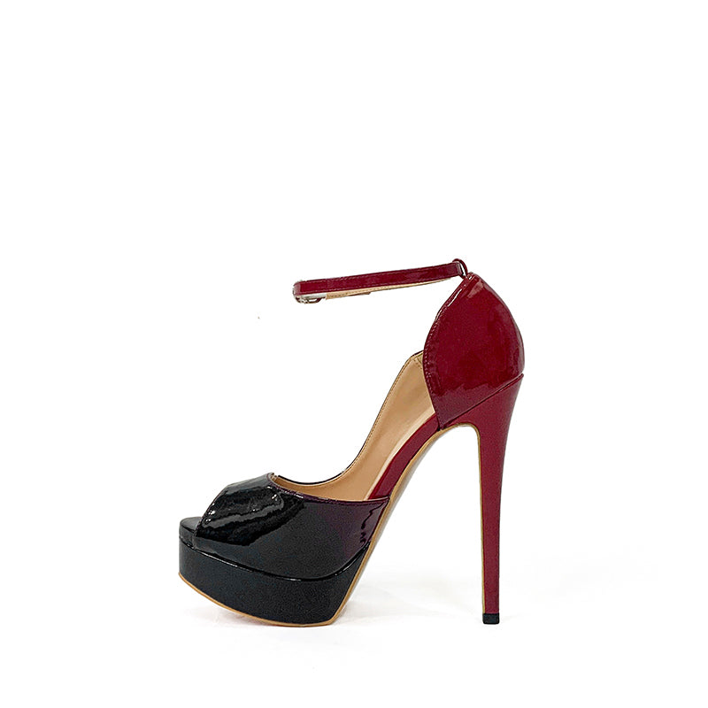 150mm Women's Platform High Heels Peep Toe Pumps Patent Gradient Shoes