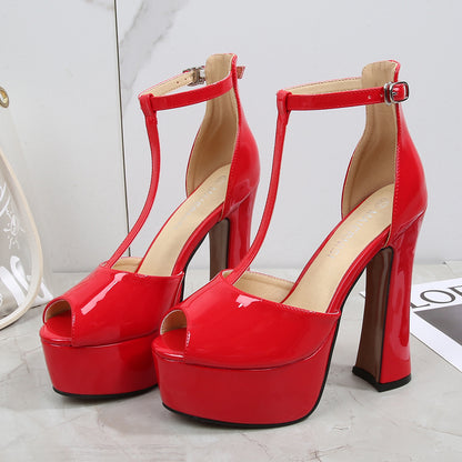 140mm Women's Sexy High Heels Platforms Pumps Square Toe Chunky Block Heels Rhinestone Party Shoes