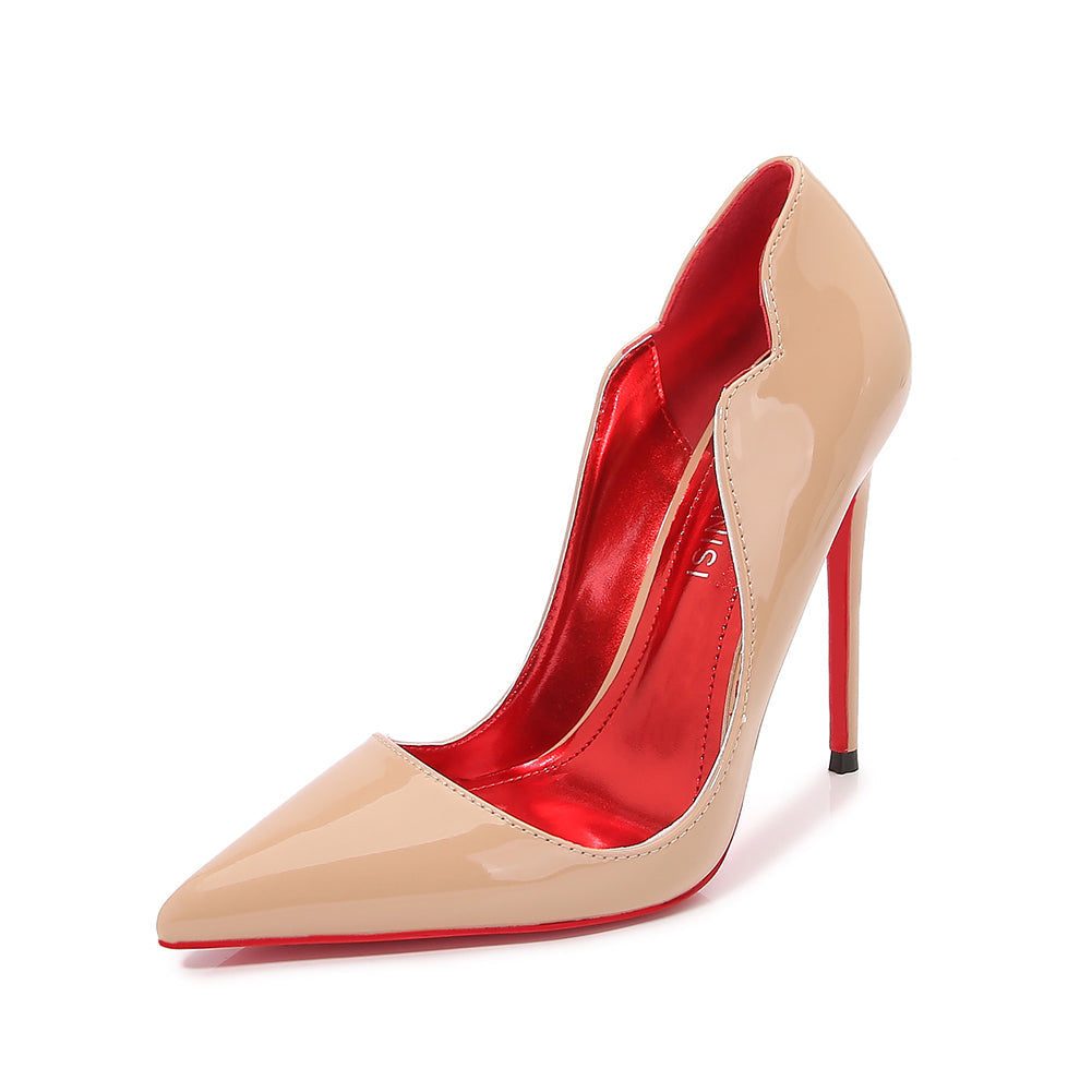 4.72" Women's Classic Pointed Toe V-Shaped Red Bottom High Heels for Party Wedding Patent Pumps