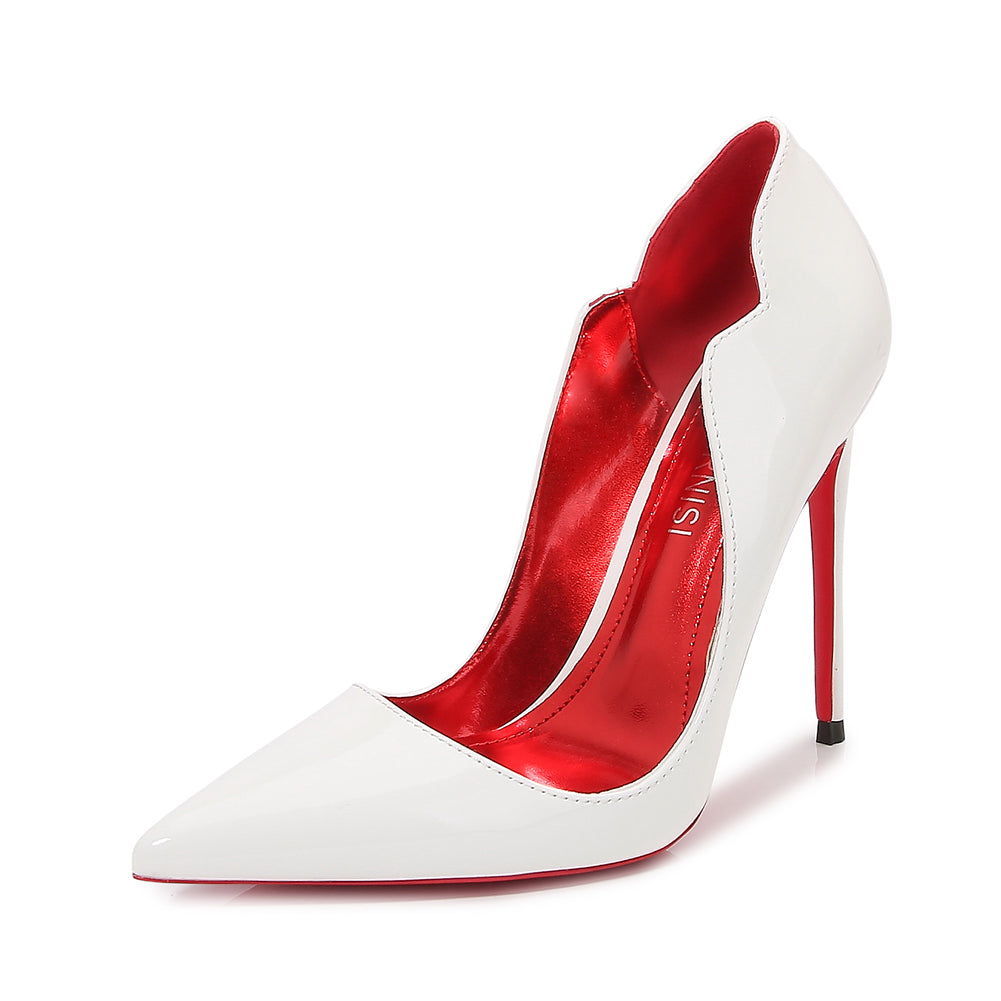4.72" Women's Classic Pointed Toe V-Shaped Red Bottom High Heels for Party Wedding Patent Pumps
